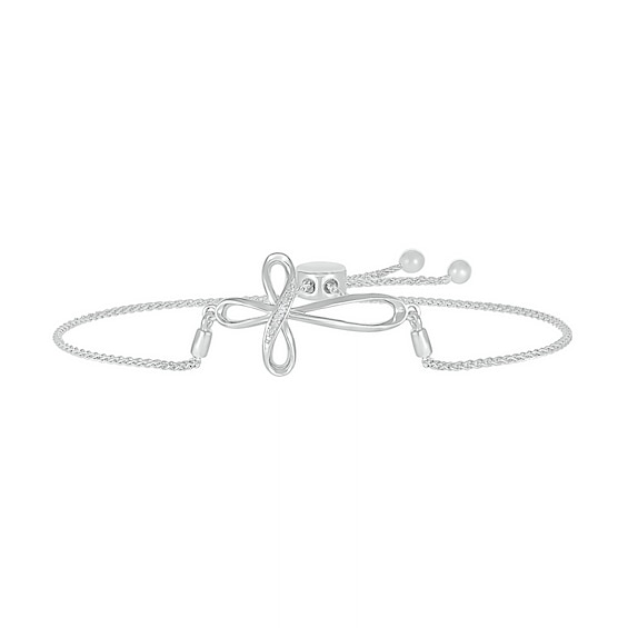 Diamond Accent Loop Cross Bolo Bracelet in Sterling Silver â 9.5"