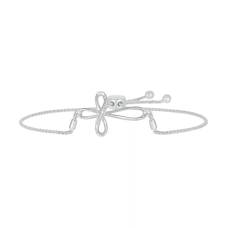 Diamond Accent Loop Cross Bolo Bracelet in Sterling Silver – 9.5"