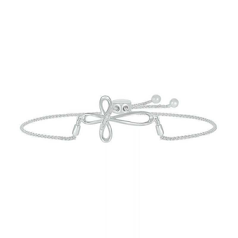 Main Image 1 of Diamond Accent Loop Cross Bolo Bracelet in Sterling Silver – 9.5"