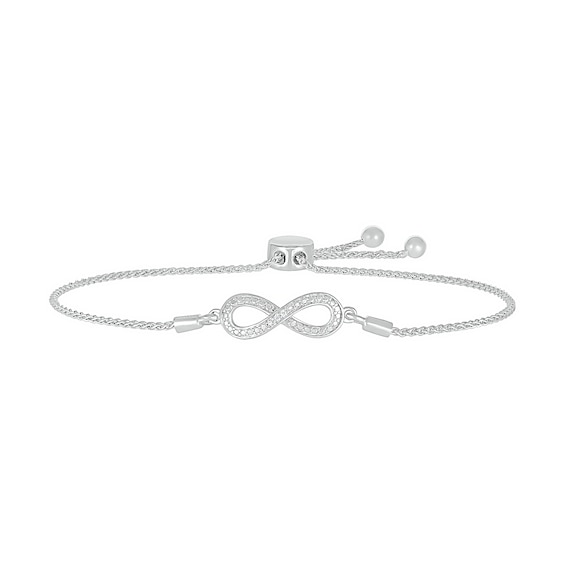 Diamond Accent Infinity Loop Bolo Bracelet in Sterling Silver â 9.5"