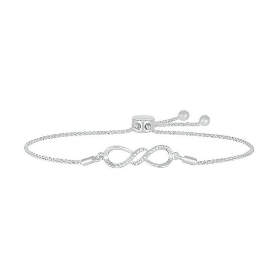 Diamond Accent Double Row Infinity Bolo Bracelet in Sterling Silver â 9.5"