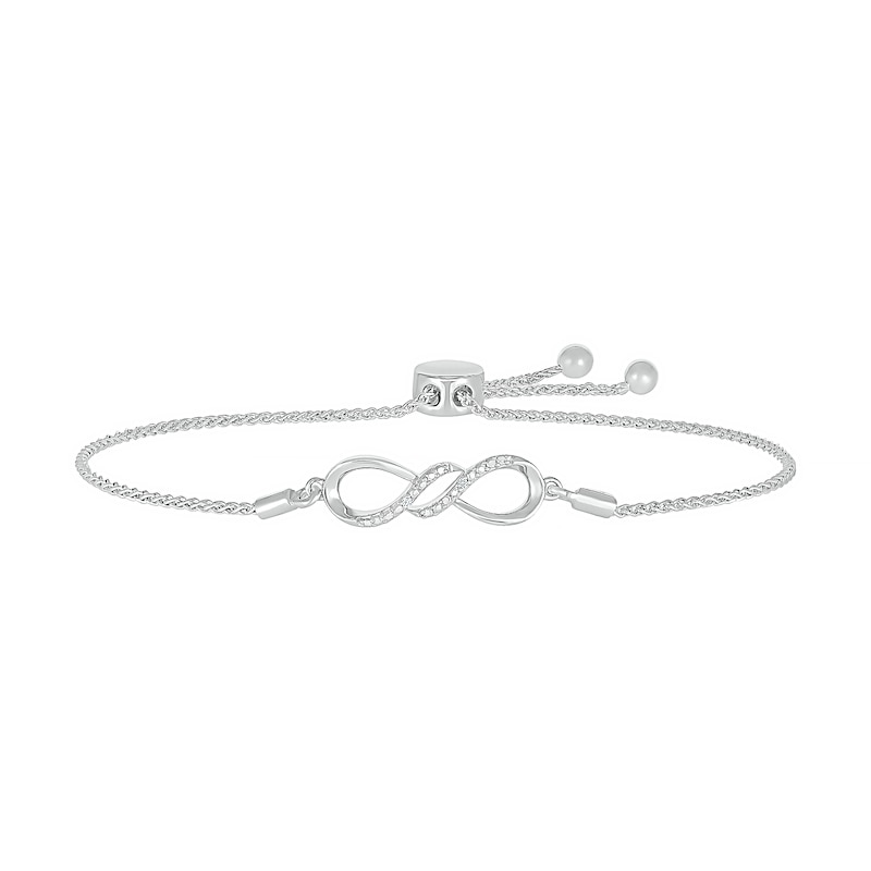 Diamond Accent Double Row Infinity Bolo Bracelet in Sterling Silver – 9.5"