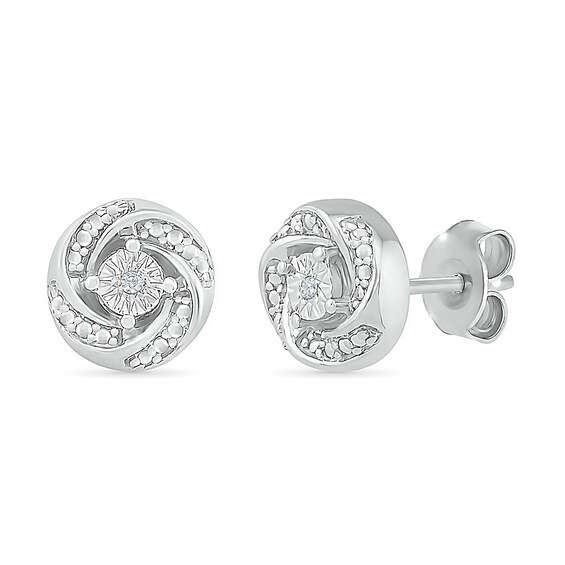 Diamond Accent Spiral Stud Earrings in Sterling Silver