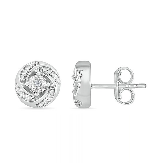 Diamond Accent Spiral Stud Earrings in Sterling Silver