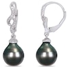 Thumbnail Image 1 of Baroque Black Tahitian Cultured Pearl and 1/20 CT. T.W. Diamond Cascading Flame Drop Earrings in Sterling Silver