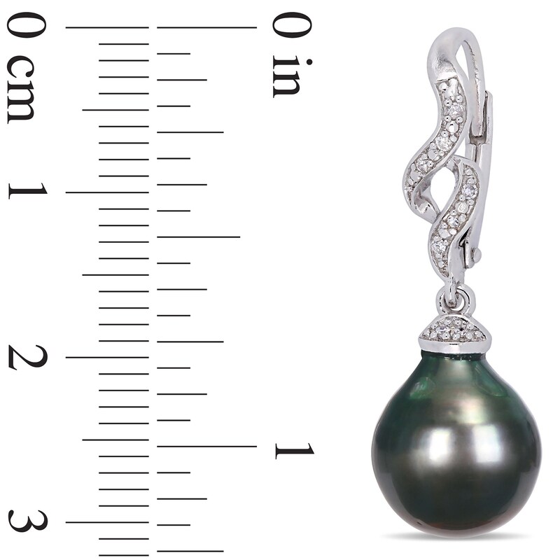 Main Image 3 of Baroque Black Tahitian Cultured Pearl and 1/20 CT. T.W. Diamond Cascading Flame Drop Earrings in Sterling Silver