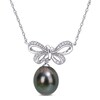 Thumbnail Image 0 of 9.5-10.0mm Baroque Black Cultured Tahitian Pearl and 1/20 CT. T.W. Diamond Bow Necklace in 10K White Gold - 17"