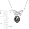 Thumbnail Image 2 of 9.5-10.0mm Baroque Black Cultured Tahitian Pearl and 1/20 CT. T.W. Diamond Bow Necklace in 10K White Gold - 17"