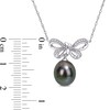 Thumbnail Image 2 of 9.5-10.0mm Baroque Black Cultured Tahitian Pearl and 1/20 CT. T.W. Diamond Bow Necklace in 10K White Gold - 17"