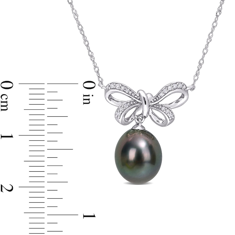 9.5-10.0mm Baroque Black Cultured Tahitian Pearl and 1/20 CT. T.W. Diamond Bow Necklace in 10K White Gold - 17"