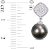 Black Cultured Tahitian Pearl and 1/10 CT. T.W. Cushion-Shaped Multi-Diamond Beaded Drop Earrings in 10K White Gold