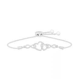 Diamond Accent Double Infinity Heart Bolo Bracelet in Sterling Silver – 9.5&quot;