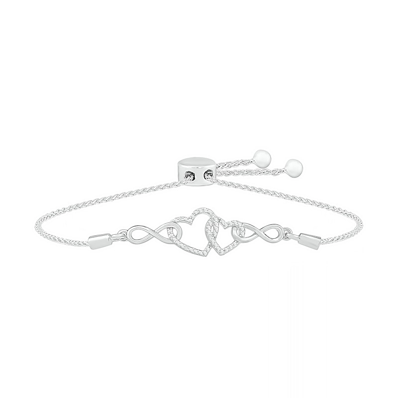 Diamond Accent Double Infinity Heart Bolo Bracelet in Sterling Silver – 9.5"