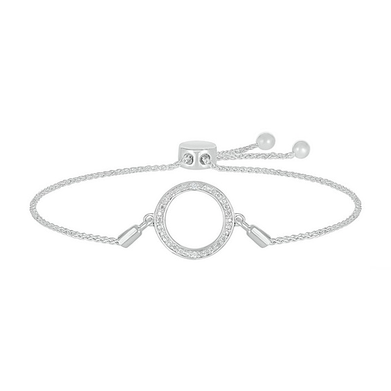 Diamond Accent Open Circle Bolo Bracelet in Sterling Silver – 9.5"