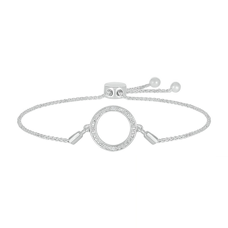 Diamond Accent Open Circle Bolo Bracelet in Sterling Silver – 9.5"