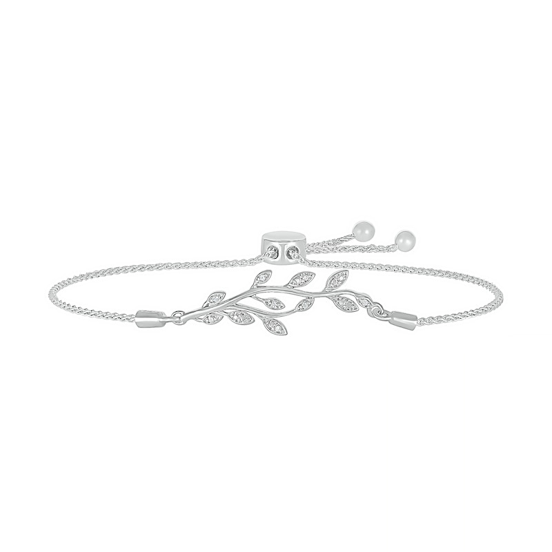 Diamond Accent Leaf Bolo Bracelet in Sterling Silver – 9.5"