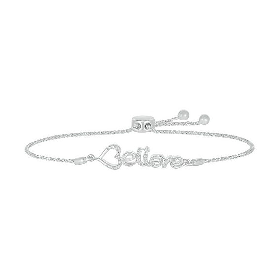 Diamond Accent Heart "Believe" Bolo Bracelet in Sterling Silver â 9.5"