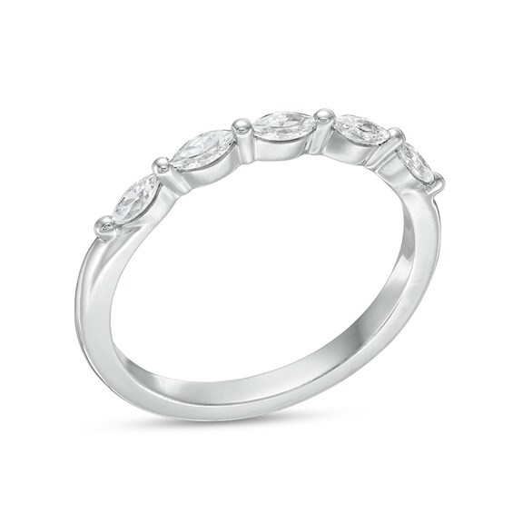1/2 CT. T.w. Certified Marquise Diamond Five Stone Anniversary Band in 14K White Gold (I/Si2)