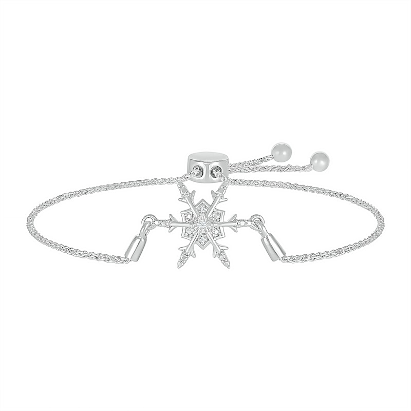 Main Image 1 of Diamond Accent Snowflake Bolo Bracelet in Sterling Silver – 9.5"