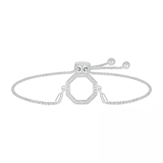 Diamond Accent Octagon Bolo Bracelet in Sterling Silver â 9.5"