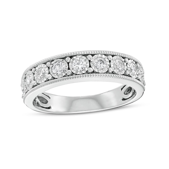 1/2 CT. T.w. Diamond Nine Stone Vintage-Style Anniversary Band in 10K White Gold