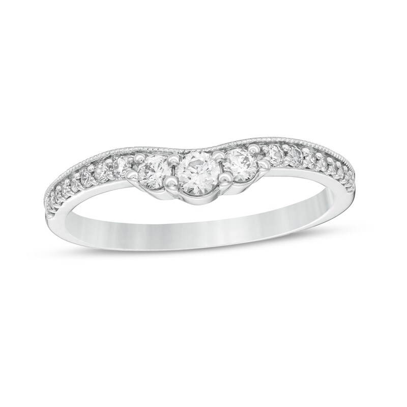Main Image 1 of 1/3 CT. T.W. Diamond Contour Vintage-Style Anniversary Band in 14K White Gold