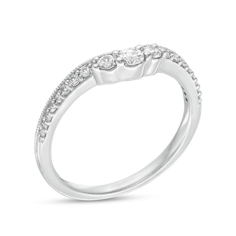 Main Image 3 of 1/3 CT. T.W. Diamond Contour Vintage-Style Anniversary Band in 14K White Gold