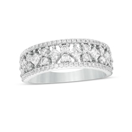 1 CT. T.W. Princess-Cut and Round Diamond Alternating Anniversary Band in 14K White Gold