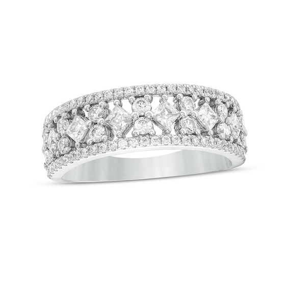 1 CT. T.w. Princess-Cut and Round Diamond Alternating Anniversary Band in 14K White Gold