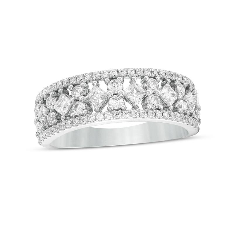 Main Image 1 of 1 CT. T.W. Princess-Cut and Round Diamond Alternating Anniversary Band in 14K White Gold