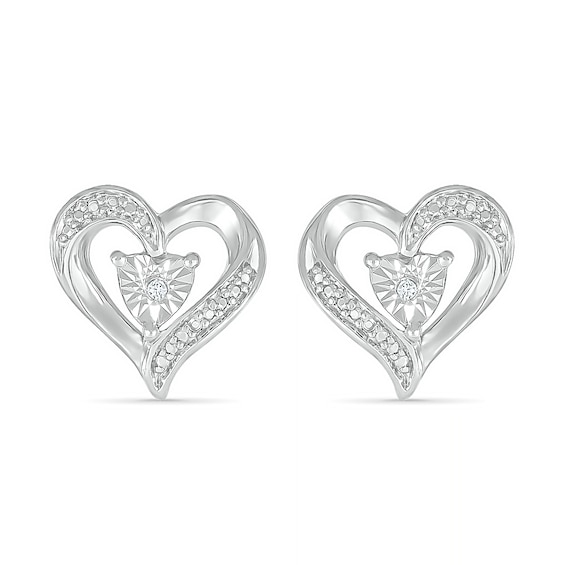 Diamond Accent Bypass Heart Stud Earrings in Sterling Silver