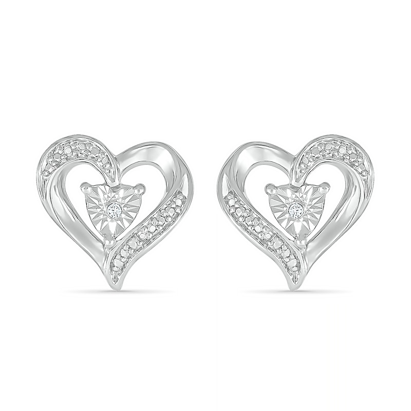 Diamond Accent Heart Stud Earrings in Sterling Silver