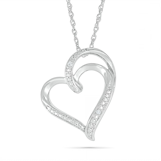 Diamond Accent Ribbon Loop Heart Pendant in Sterling Silver