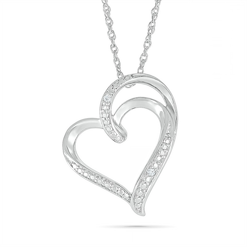Main Image 1 of Diamond Accent Ribbon Loop Heart Pendant in Sterling Silver
