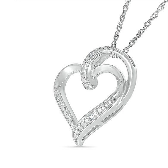 Diamond Accent Ribbon Loop Heart Pendant in Sterling Silver
