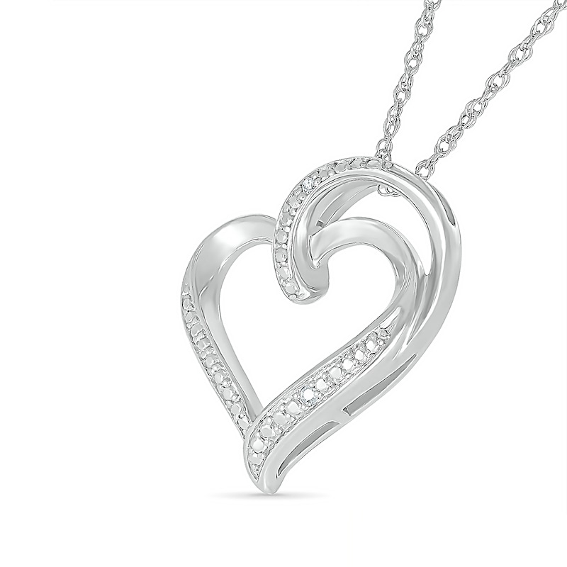 Main Image 2 of Diamond Accent Ribbon Loop Heart Pendant in Sterling Silver
