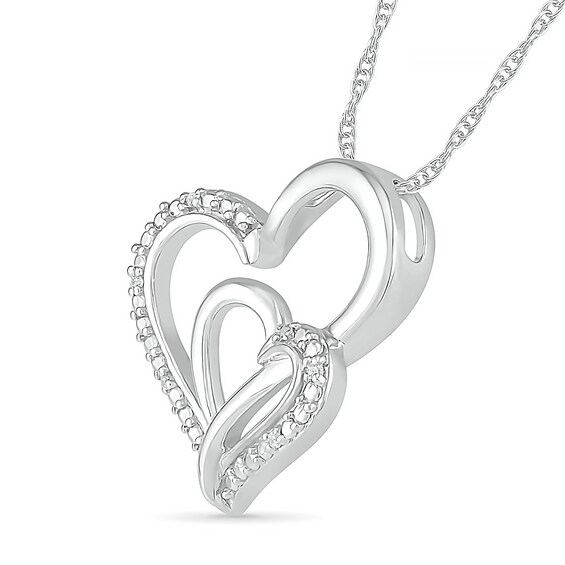 Diamond Accent Interlocking Hearts Pendant in Sterling Silver