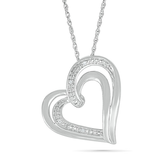 Diamond Accent Tilted Loopy Double Heart Pendant in Sterling Silver