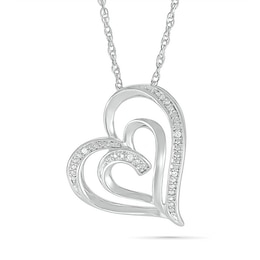 Diamond Accent Double Tilted Heart Pendant in Sterling Silver