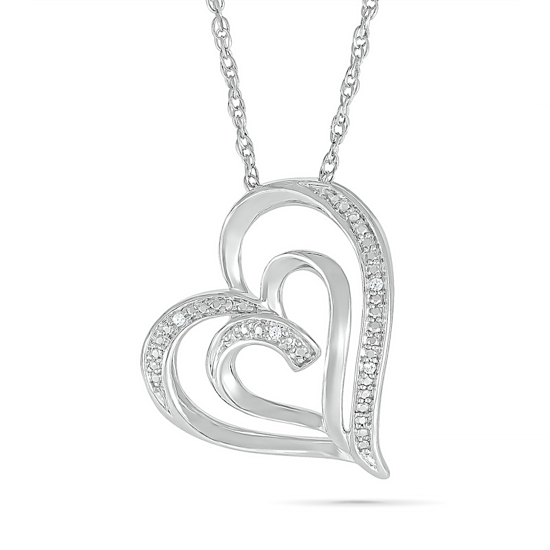Main Image 1 of Diamond Accent Double Tilted Heart Pendant in Sterling Silver
