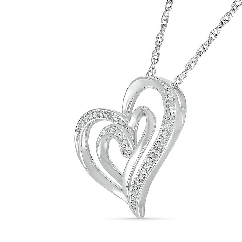 Main Image 2 of Diamond Accent Double Tilted Heart Pendant in Sterling Silver