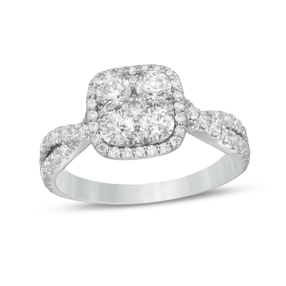 1-1/4 CT. T.w. Composite Cushion-Shaped Diamond Frame Twist Shank Engagement Ring in 14K White Gold