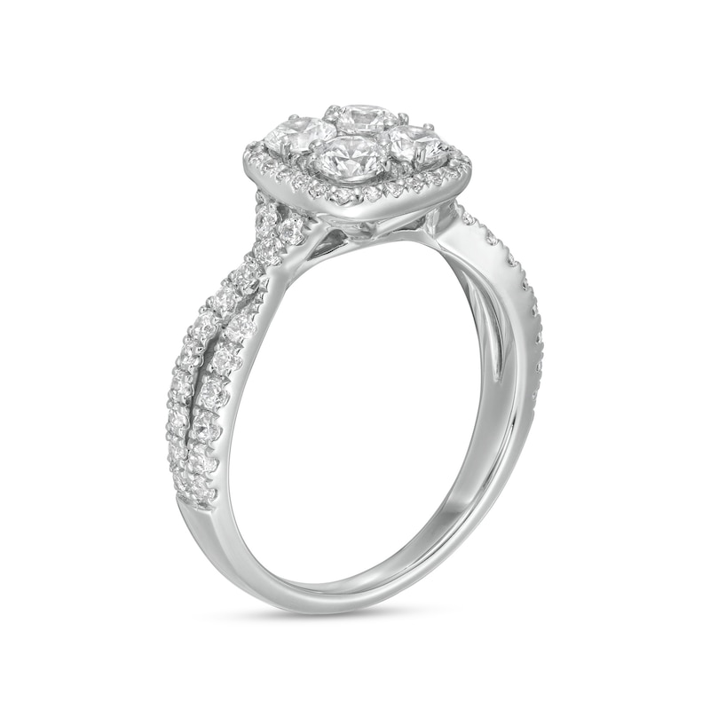 Main Image 3 of 1-1/4 CT. T.W. Composite Cushion-Shaped Diamond Frame Twist Shank Engagement Ring in 14K White Gold