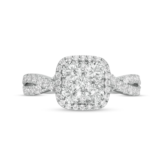 1-1/4 CT. T.w. Composite Cushion-Shaped Diamond Frame Twist Shank Engagement Ring in 14K White Gold