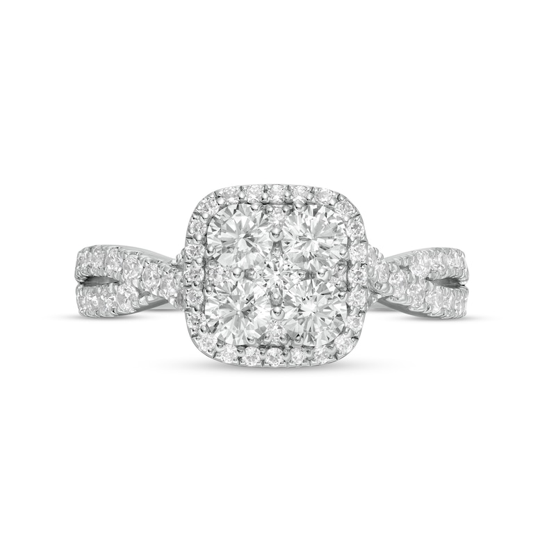 Main Image 4 of 1-1/4 CT. T.W. Composite Cushion-Shaped Diamond Frame Twist Shank Engagement Ring in 14K White Gold