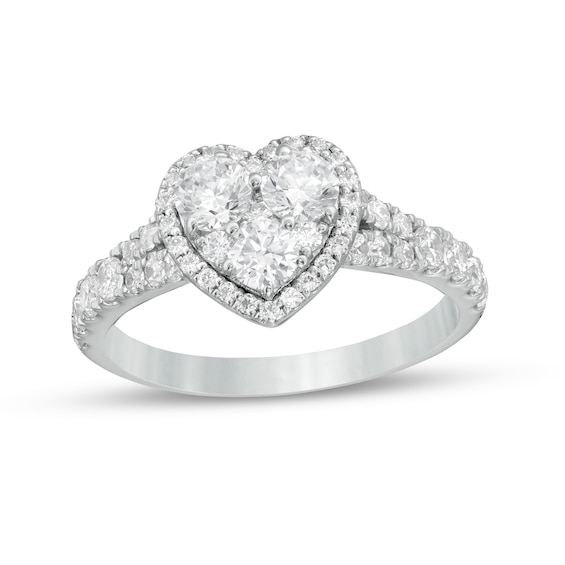 1-1/4 CT. T.w. Composite Heart-Shaped Diamond Frame Split Shank Engagement Ring in 14K White Gold