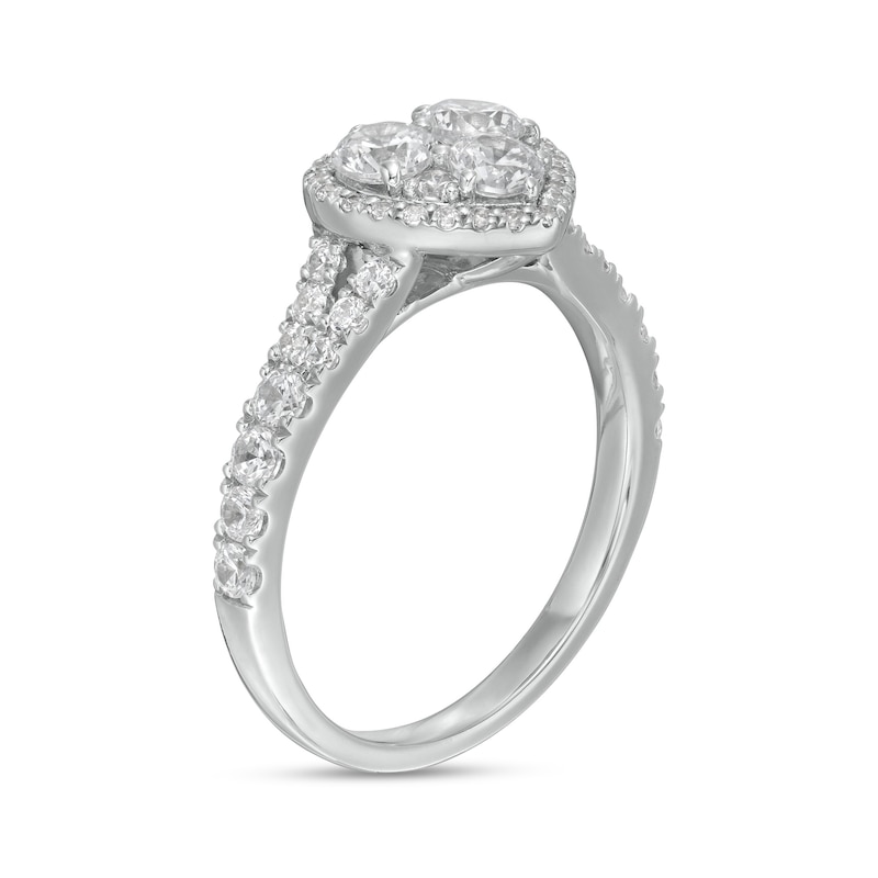 Main Image 3 of 1-1/4 CT. T.W. Composite Heart-Shaped Diamond Frame Split Shank Engagement Ring in 14K White Gold