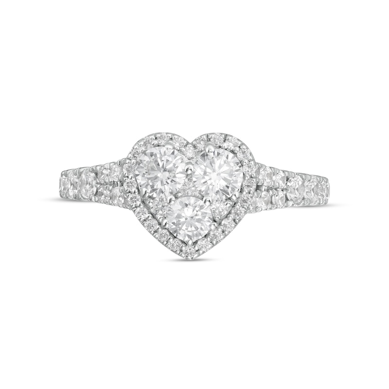 Main Image 4 of 1-1/4 CT. T.W. Composite Heart-Shaped Diamond Frame Split Shank Engagement Ring in 14K White Gold