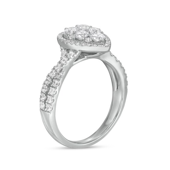 1-1/4 CT. T.w. Composite Pear-Shaped Diamond Frame Twist Shank Engagement Ring in 14K White Gold