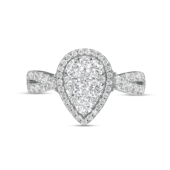 1-1/4 CT. T.w. Composite Pear-Shaped Diamond Frame Twist Shank Engagement Ring in 14K White Gold
